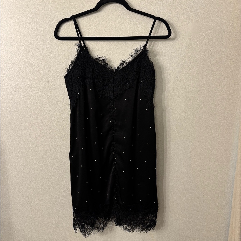 Storia Black Lace Chemise with Eyelash Trim